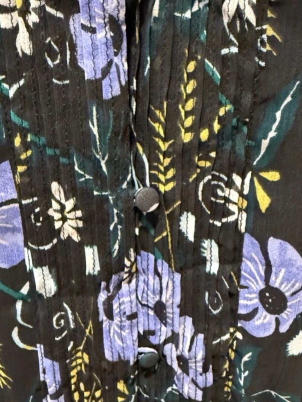 Banana Republic Floral Midi Dress Black Blue Sheer Long Sleeve A-Line Chiffon XL - Picture 3 of 7